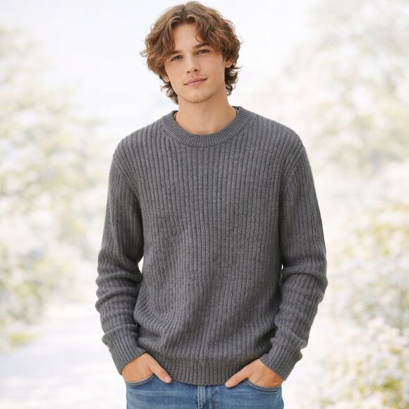 J.Crew Men’s SZ L VTG Chunky Cotton Ribbed Sweater -Holiday 2004-Charcoal